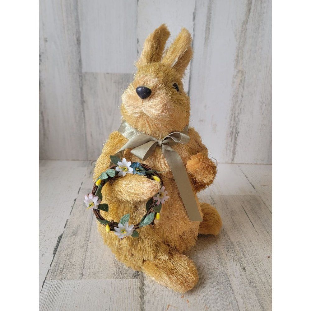 Fresh picked Easter Bunny bristle brush flower wreath home decor